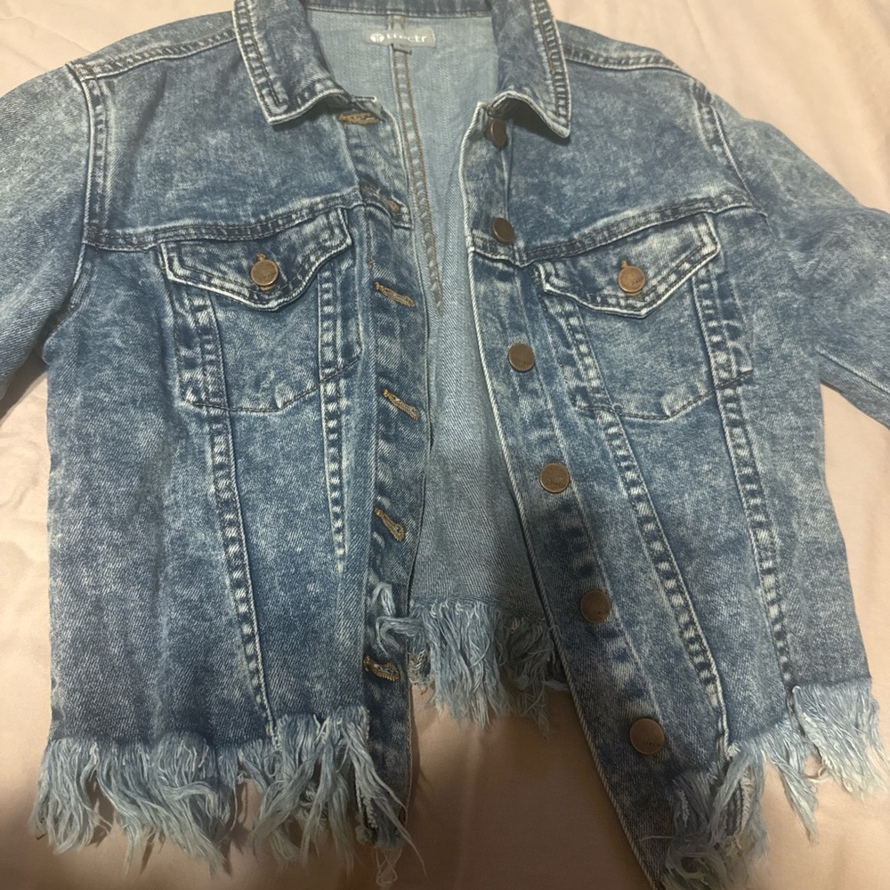Tractr Blue Frayed Hem Jean Jacket